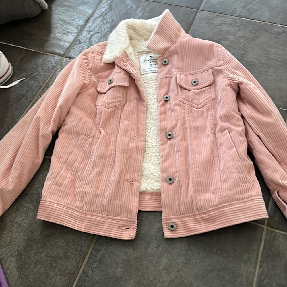 abercrombie kids corduroy pink sherpa jacket